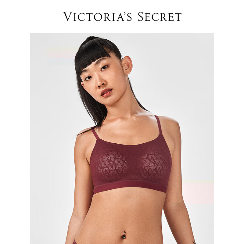维多利亚的秘密（Victoria's Secret） 经典老花蕾丝返定杯背心式文胸内衣女士 05P8酒红色老花 11216630 M