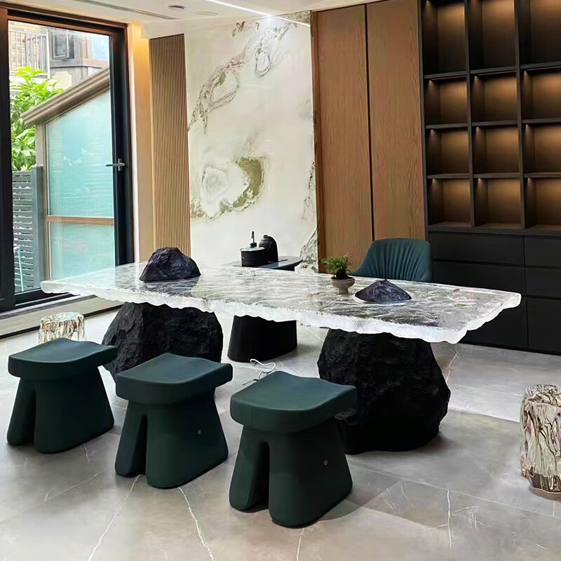 卡汐沐水晶茶台 双峰茶桌轻奢现代简约透明树脂桌子阳台茶几客厅家用