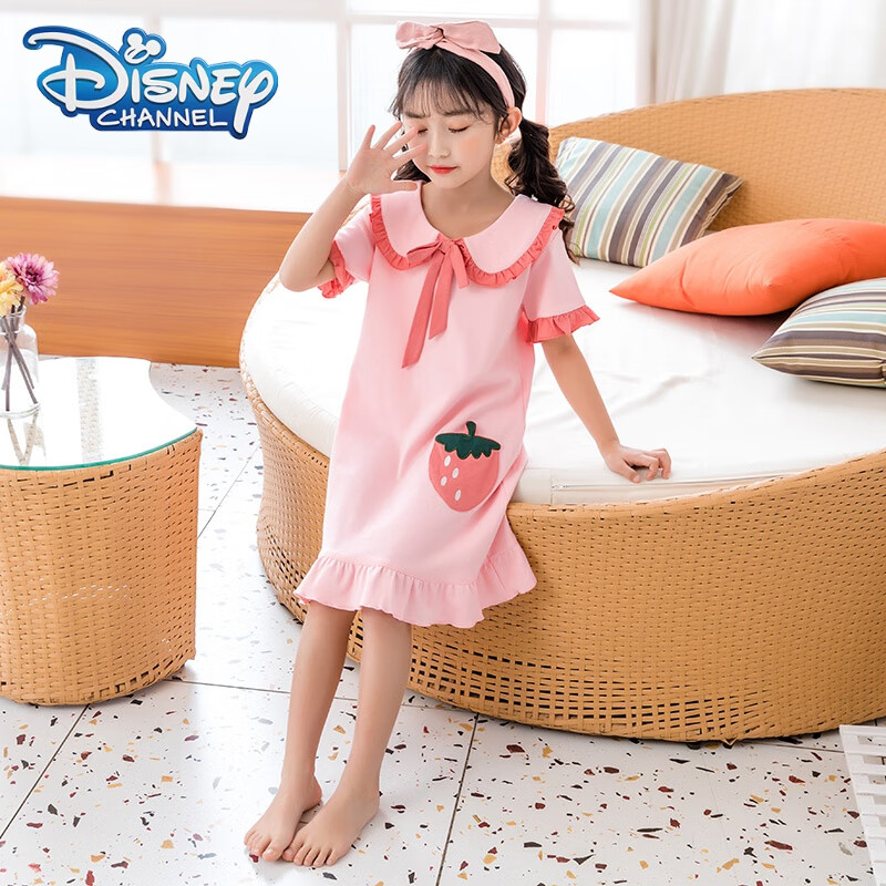 迪士尼(disney)女童睡裙夏季纯棉薄款短袖可爱母女公主风儿童睡衣宝宝