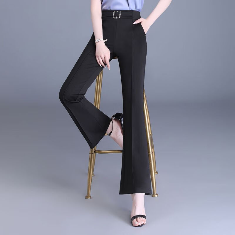 星垂晓雾紫微裤郑州女裤春秋女新款微喇西装裤高腰显瘦修身百搭弹力