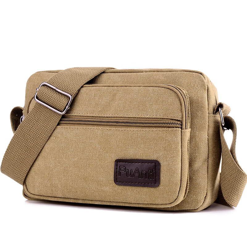 帆布挎包包男士布包横款单肩包斜挎包休闲耐磨功能小 款式四109卡其色