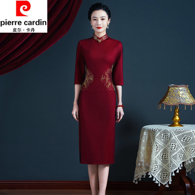 皮尔卡丹（pierre cardin）春秋季新款喜婆婆婚宴装高贵香云纱旗袍女时尚婚礼阔太太礼服气质 9412酒红色 XL建议110-120斤使用感如何?