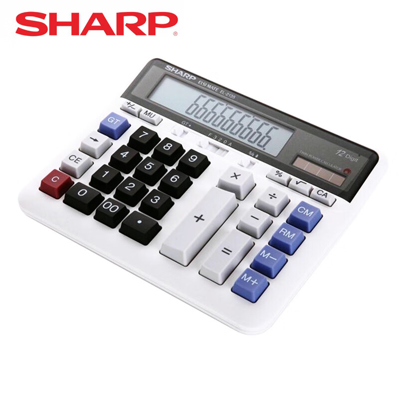 SHARP 夏普计算器 EL-2135银行计算器 12位财务会计用办公电脑按键太阳能桌面电子计算机 白色（无语音）【宽19cm*长15.4cm】