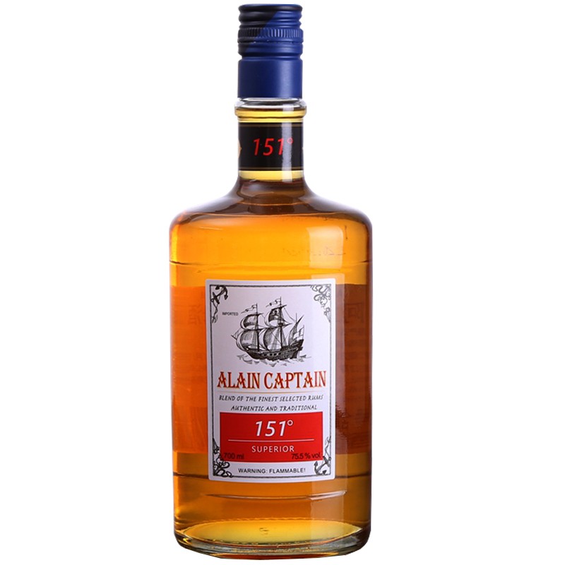 洋酒牙买加进口 ALAIN 阿兰船长151朗姆酒75.5度  700ML 高度烈酒