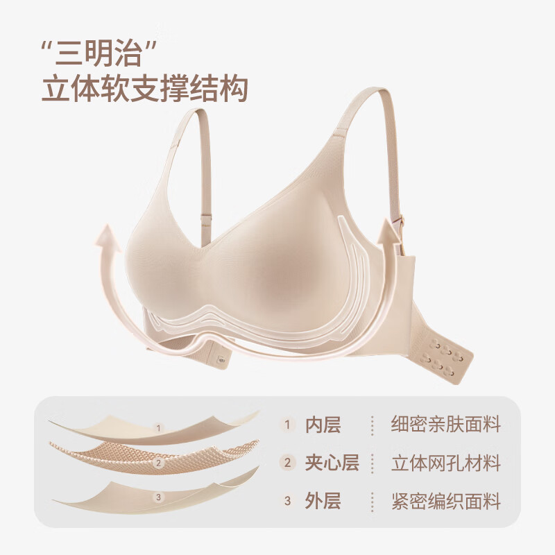 幸棉【断码特惠】贴贴杯内衣女收副乳内衣小胸聚拢无钢圈无痕文胸舒适 墨黑色 M 适合70A 70B