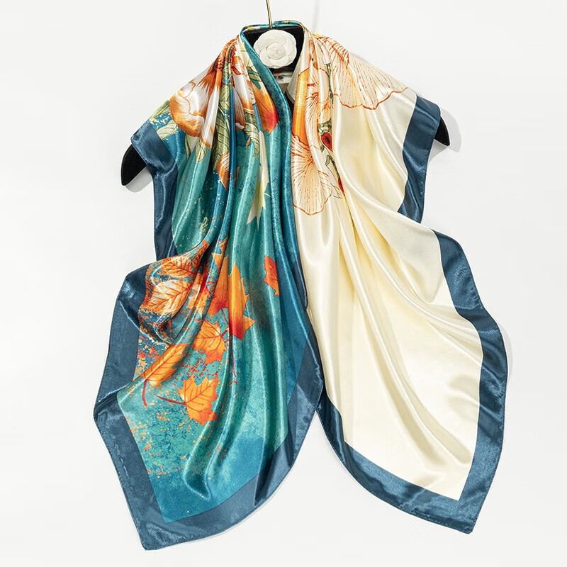 达芬奇密码 中国风女性丝巾百合琉璃花围巾保暖领巾大方巾 琉璃花界 蓝色