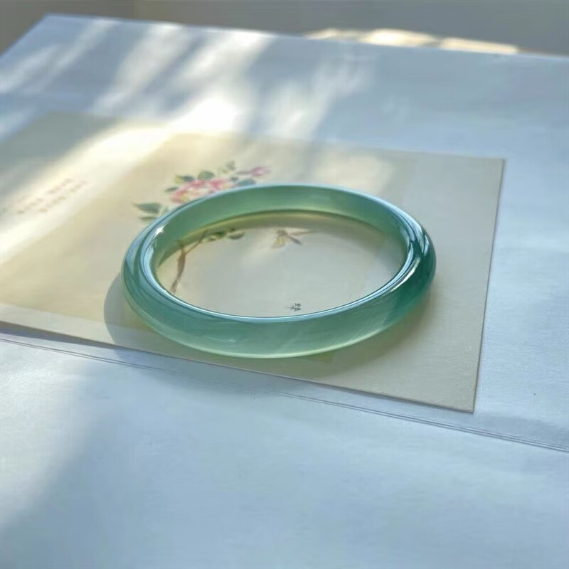 snqp只此青绿 玛瑙远山黛8mm玉髓圆条手镯文艺小清新油青色镯 54圈口