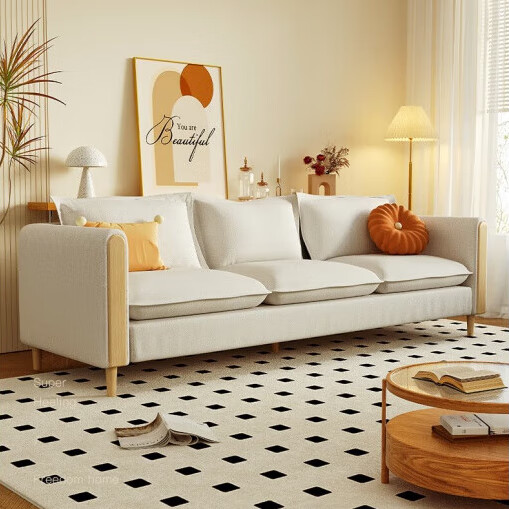 佩匠福2024新款沙发小户型出租房客厅双人布艺沙发新款卧室简易猫抓布小 [透气棉麻]米白色[高弹海绵] 120x61cm