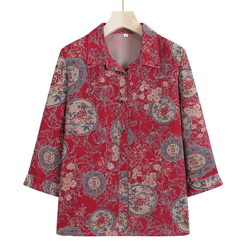 孜颜老年人奶奶款70岁80老太太衣服中老年女士洋气长袖衬衫春秋装上衣 红色 XL 建议100斤内