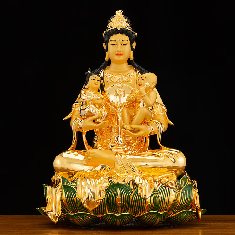 普莲台湾鎏金纯铜送子观音佛像供奉家用求子观音菩萨铜像送子娘娘摆件