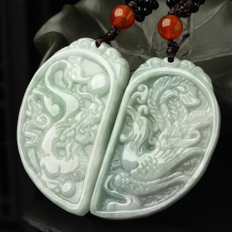 佩曼 情侣翡翠玉佩一对翡翠爱心行龙凤对牌吊坠龙凤吊坠男女款 凤牌女