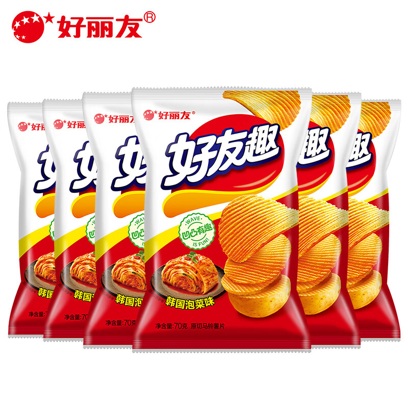 好丽友好友趣大凹凸薯片70g*6袋 膨化零食 韩国泡菜味6袋