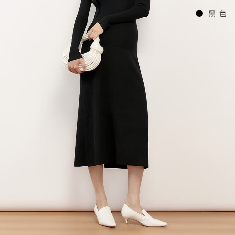 Sellynear孕妇装秋冬新款针织半身裙美拉德时髦显瘦开衩毛织裙孕妈裙子 黑色 S