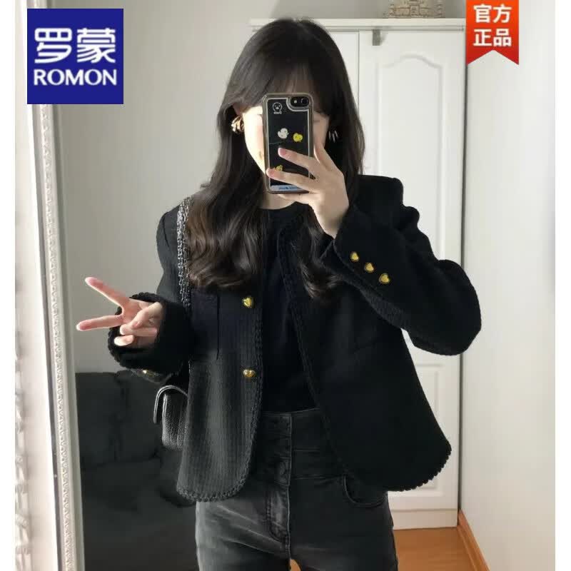罗蒙（ROMON）黑色小香风外套女春秋季高级感气质名媛风小个子宽松短款上衣潮 黑色 L属于什么档次？
