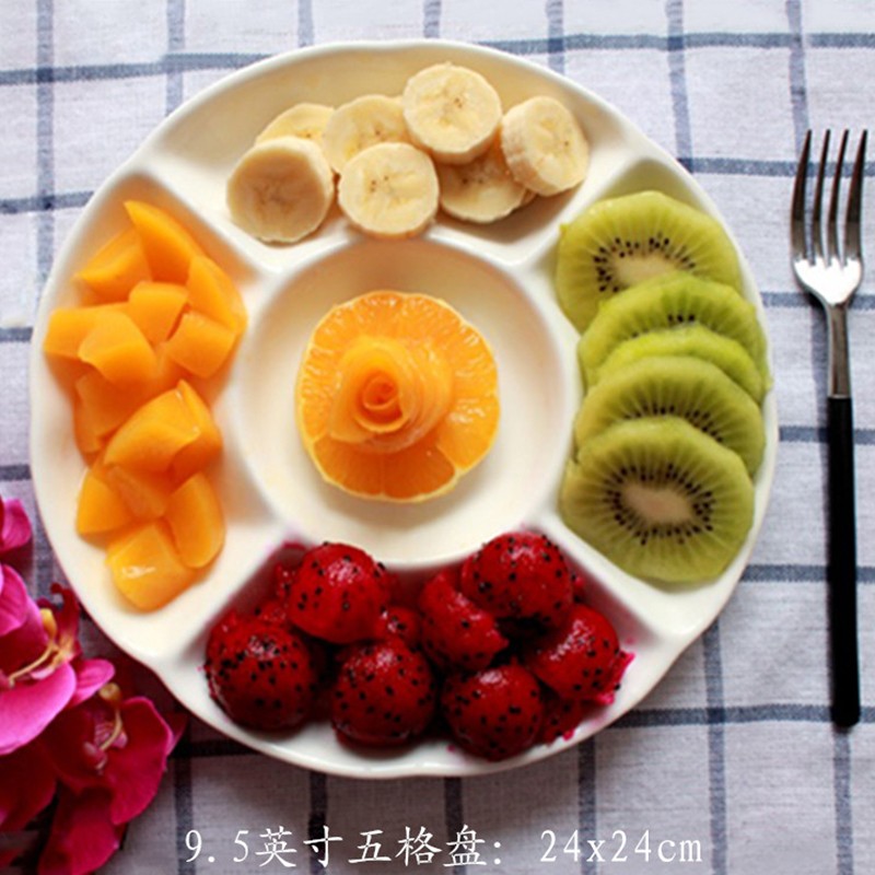 家用果盘创意多格水果拼盘子干果卤水白陶瓷盘酒店分格饭餐盘 9.
