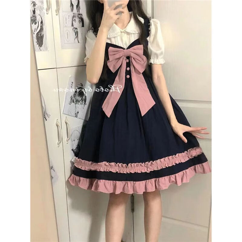 擎嵘装公主裙蓬蓬裙春季洛丽塔lolita套装甜美少女感穿搭白色衬衫蝴