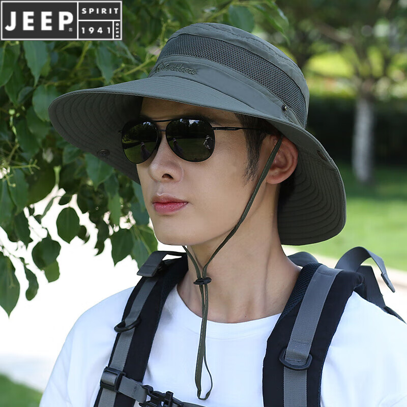 吉普(jeep)品牌渔夫帽男士防晒遮阳帽子夏季旅游太阳帽户外登山凉帽