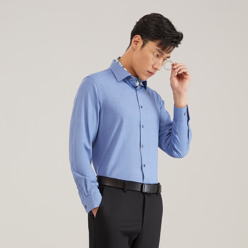 雅戈尔【30%可机洗羊毛】衬衫男长袖秋冬抗皱去磷工艺保暖衬衣商务休闲 灰蓝 41