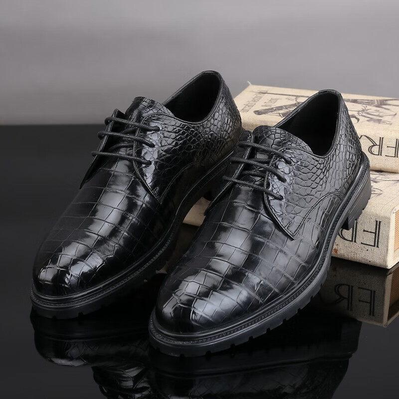 鹰当家泰国真鳄鱼皮皮鞋真皮男士商务正装系带西装帅气结婚婚礼休闲
