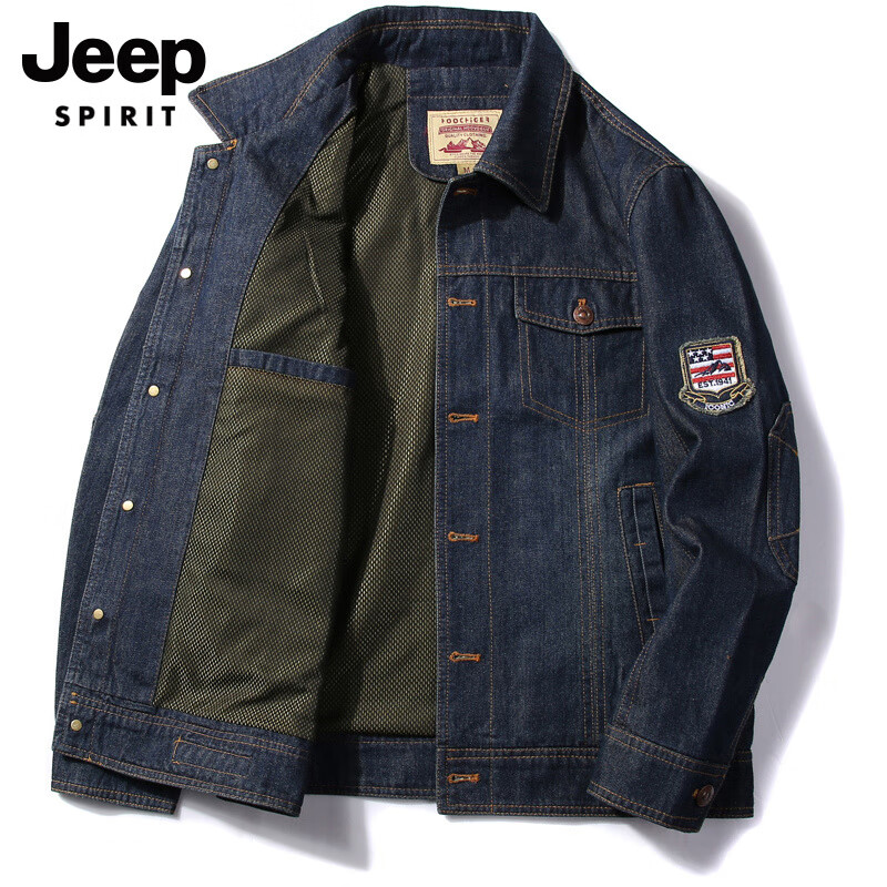 jeep spirit 1941 estdjeep品质男装牛仔外套男翻领夹克经典复古2022