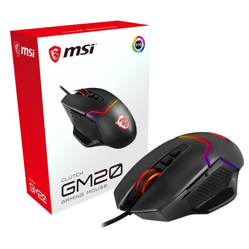 微星（MSI）GM20 电竞鼠标 有线 RGB炫光 信仰龙魂灯 吃鸡鼠标 游戏鼠标 人体工学 黑色