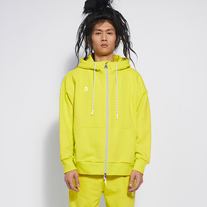magnlens 新款连帽抽绳抓毛卫衣男纯色休闲运动保暖舒适 荧光黄 165