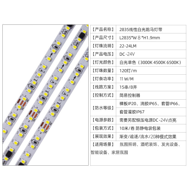 LED追光流水灯带家装线性灯回流跑马灯智能流水线形灯条嵌入式 24V流水灯带【蓝光】 19米灯带+电源+控制器