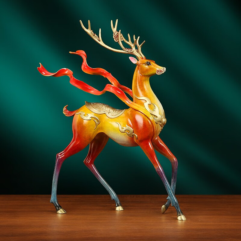 吉善缘 《一路长虹》全铜鹿摆件 彩铜鹿客厅装饰乔迁新居梅花鹿开业
