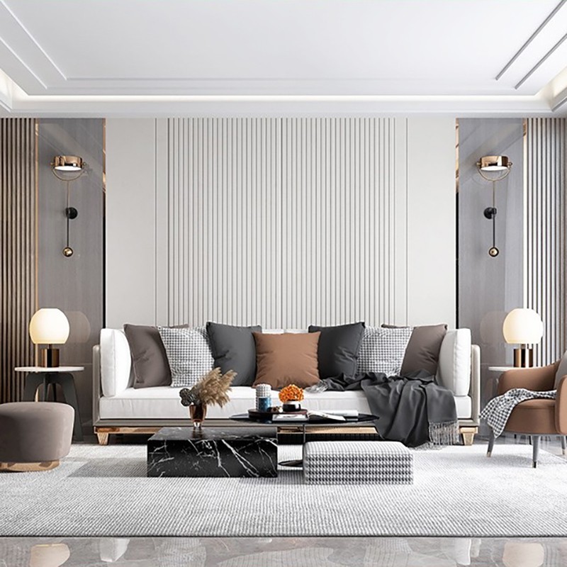 鑫雅 现代简约轻奢客厅沙发电视背景墙木饰面板护墙板餐厅背景木饰面