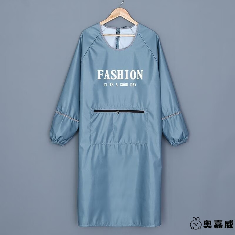 綴櫻美發(fā)店理發(fā)師圍裙?fàn)C染發(fā)型師剪頭發(fā)工作服簡約時尚不沾發(fā) 長袖字母加長加大皮藍(lán) (拉鏈口袋