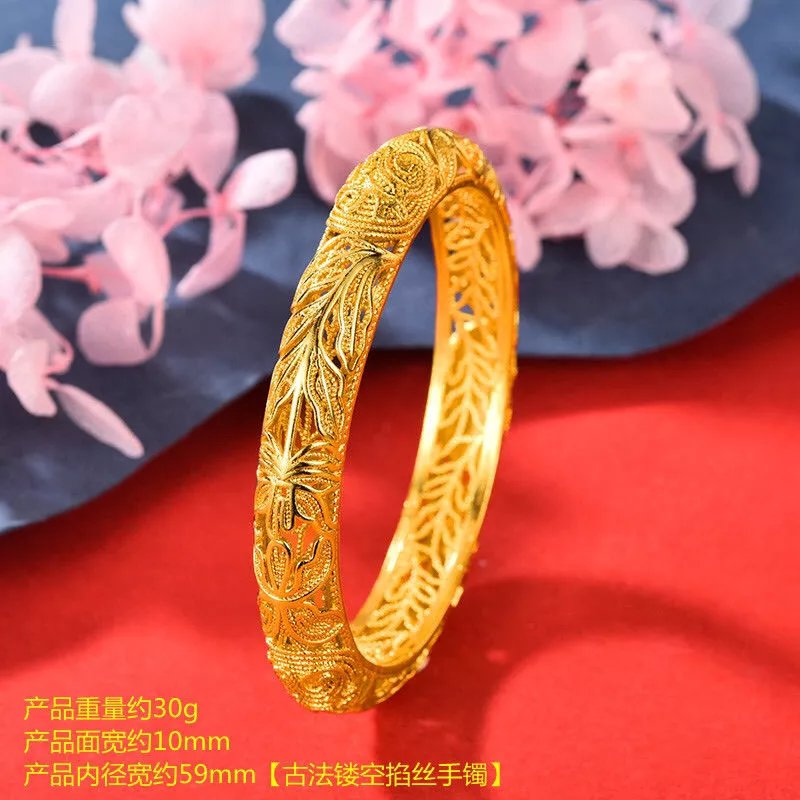 手镯2022香港免税古法花丝越南镂空女手环久不掉色 古法手镯款式四
