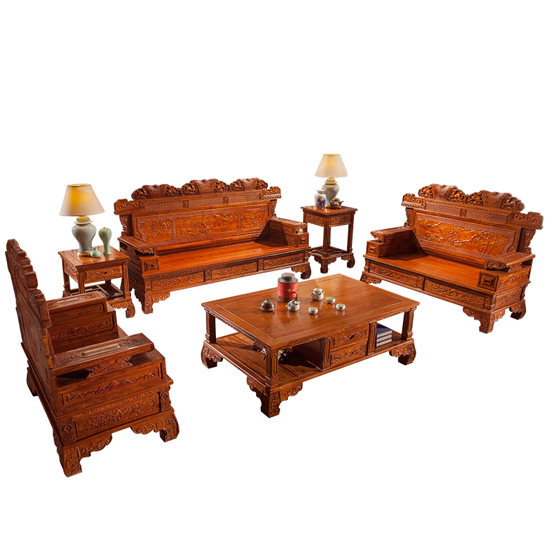 品木客 红木家具非洲花梨{学名:刺猬紫檀}实木沙发组合中式古典客厅套装123 沙发6件套(1+2+3+2边几+茶几)