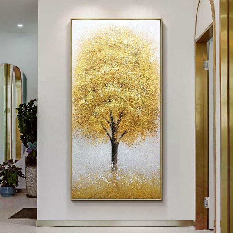 敏骏 高档纯手工油画现代简约发财树抽象画进门画玄关过道装饰画走廊