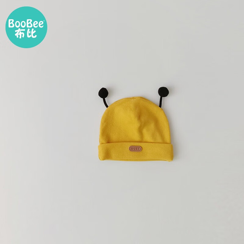 布比（Boo Bee）婴儿帽子春秋款新款针织胎帽新生儿男女宝宝初生囟门帽秋冬季 宝宝帽子·黄色 均码35-45cm