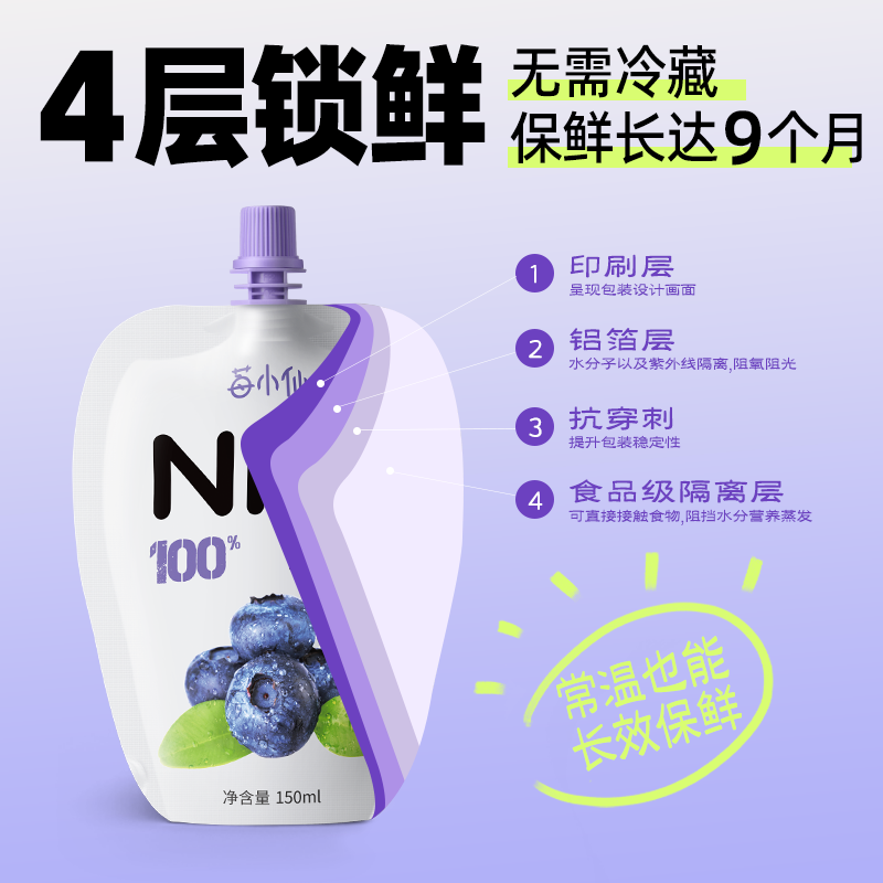 莓小仙NFC蓝莓汁100%纯果汁0脂0添加蔗糖花青素饮料无添加蓝莓原汁整箱 更划算【3箱】30袋+赠5袋
