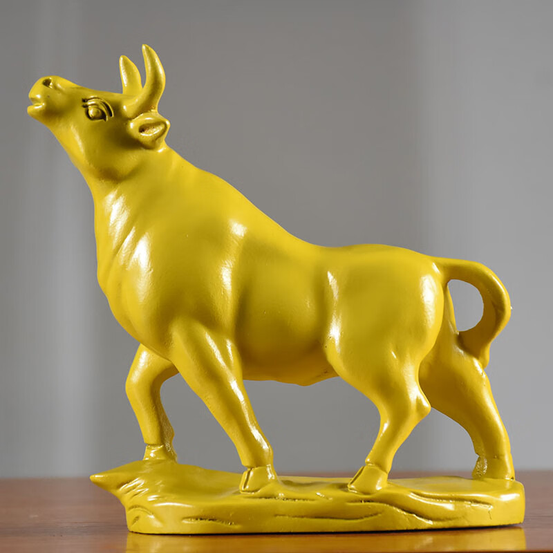 仙将实木黄色牛摆件十二生肖牛气冲天牛招财件家居客厅玄关装饰工艺品