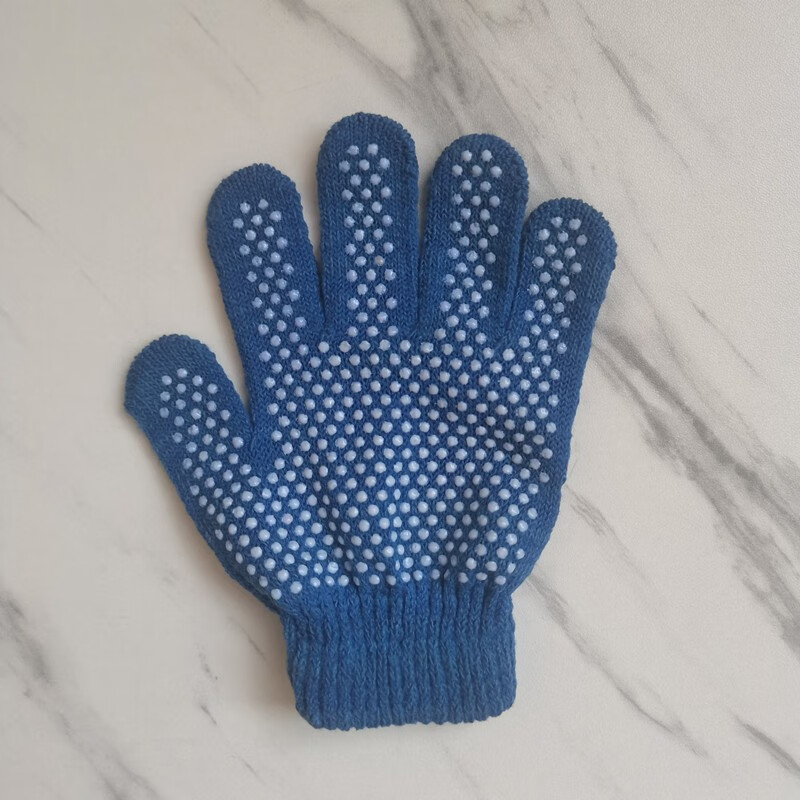 防护线手套小孩幼儿园拔河家务防滑防割五指劳动园艺手工 蓝色点胶