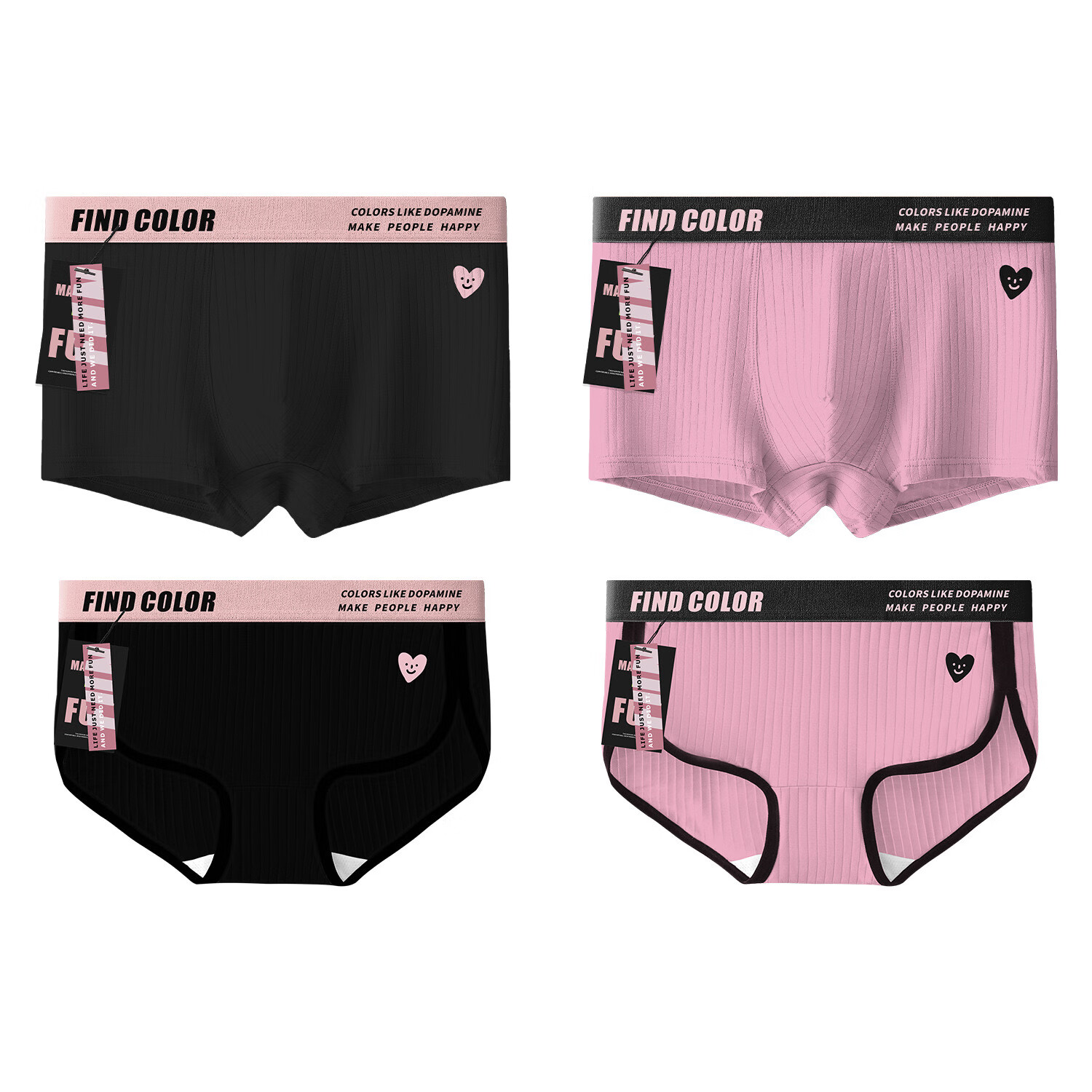 羅亨士情侣内裤男女同款一男一女性感套装2024新款运动高开叉夫妻底裤衩 黑色 女XL 男XXXL