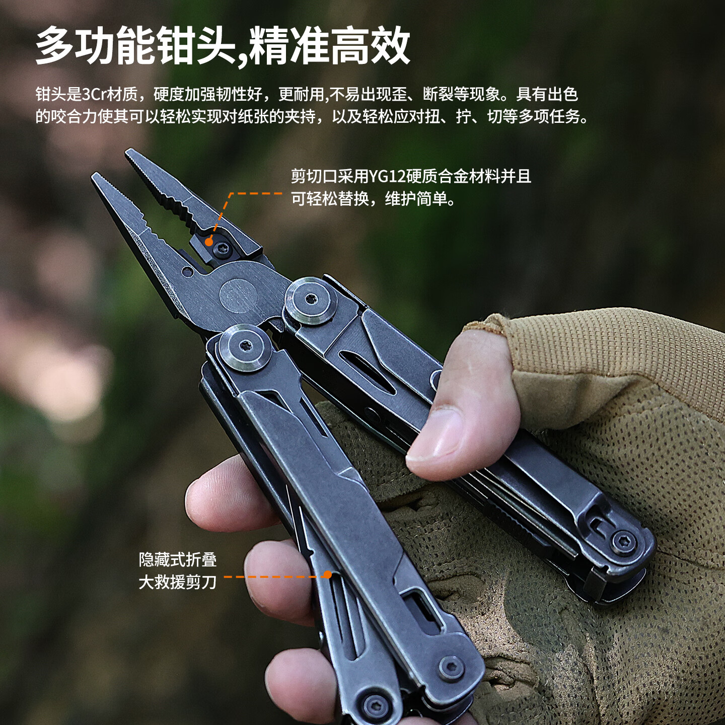 鸿丰鹰戈多功能钳户外战术折叠刀高硬度便携防身瑞士刀救援应急剪刀 GHK26鹰戈+5cr剪片