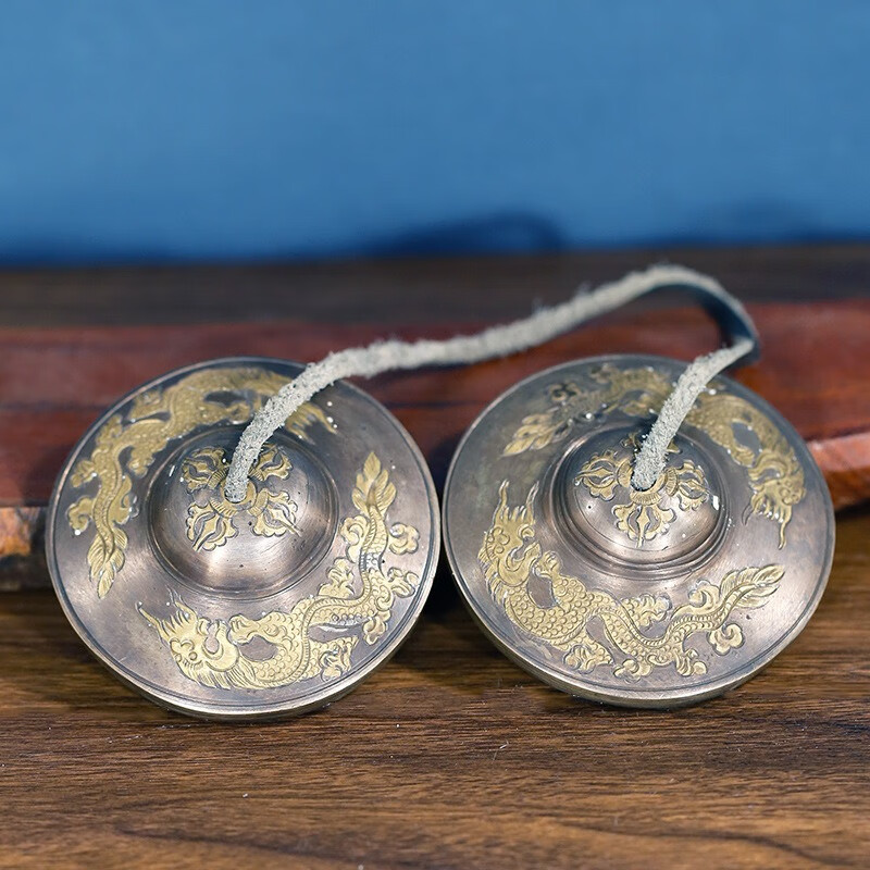 尼泊尔纯铜碰铃双龙金刚杵手工撞铃碰钟民族用品乐器铜钹声音清脆