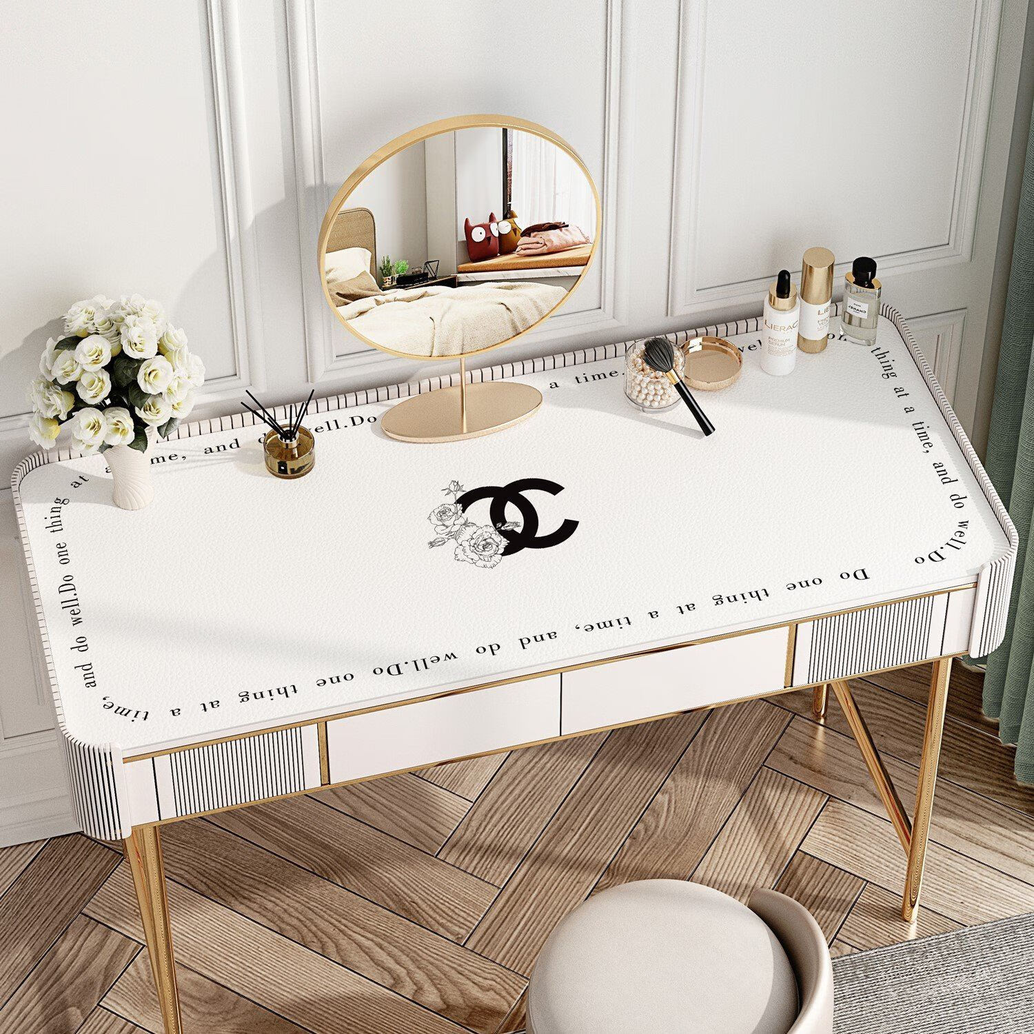 董智梳妆台皮革桌垫桌面保护垫卧室化妆美甲桌布轻奢高级感可定制 花