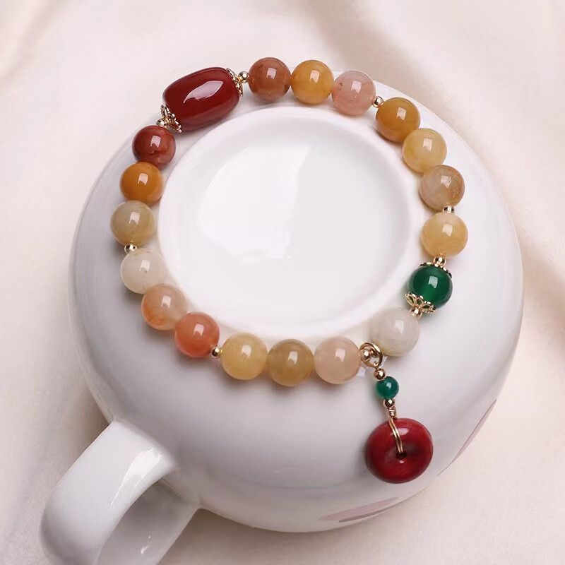 依诺佩金丝玉玛瑙手链女朱砂平安扣玉髓葫芦花生手串礼物手饰品 黄色