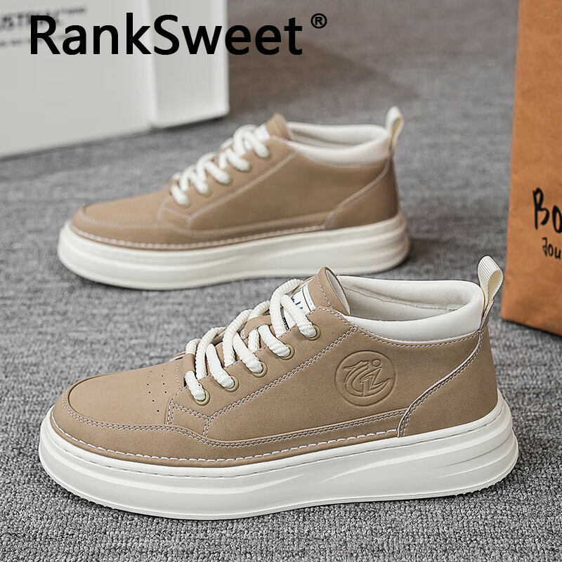 ranksweet轻奢品牌高帮鞋男款2024春季新款男士休闲板鞋中帮英伦风