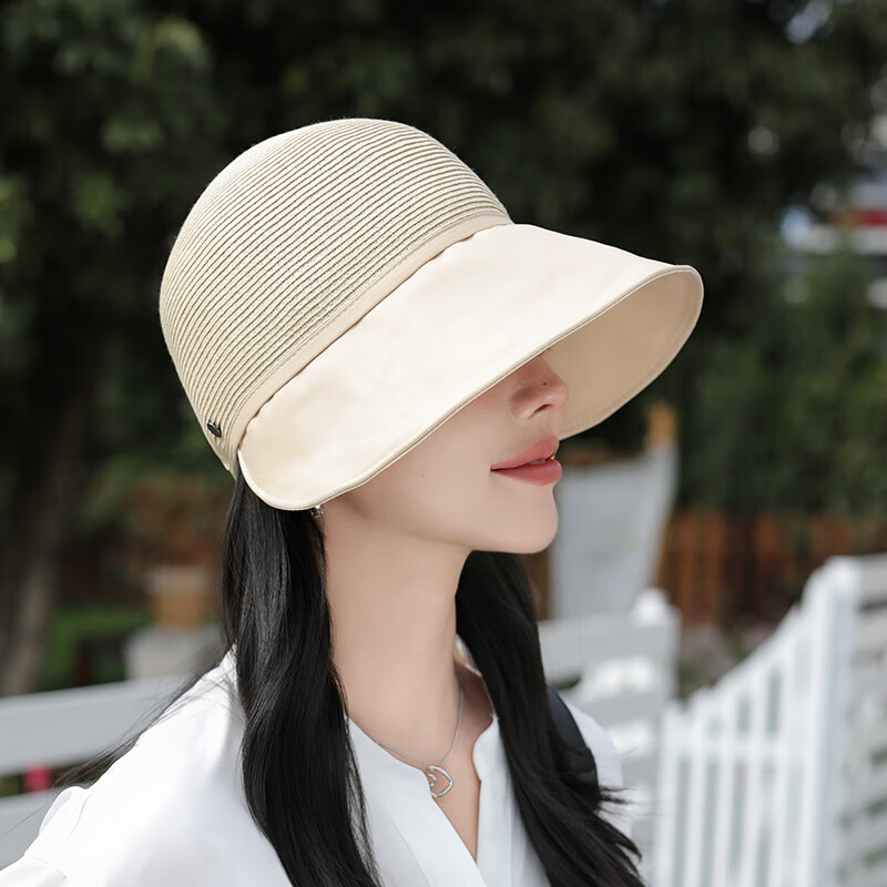 黛莎 防晒帽女夏季时尚休闲遮阳帽出游防晒海边沙滩帽 米色（可挂口罩款）