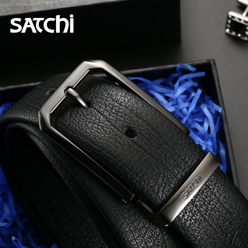 satchi沙驰皮带男真皮针扣时尚休闲男士腰带简约头层纯牛皮裤带青年