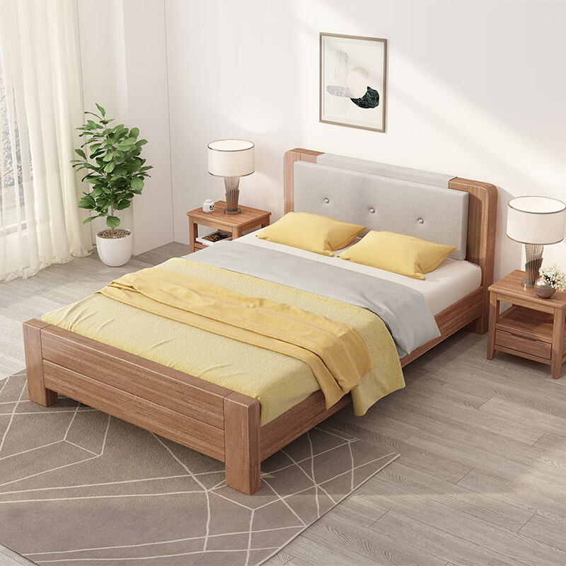 孟坤一米八大床一米五八双人实木床胡桃木单人床1.2米1米1.35宽1.5m1.