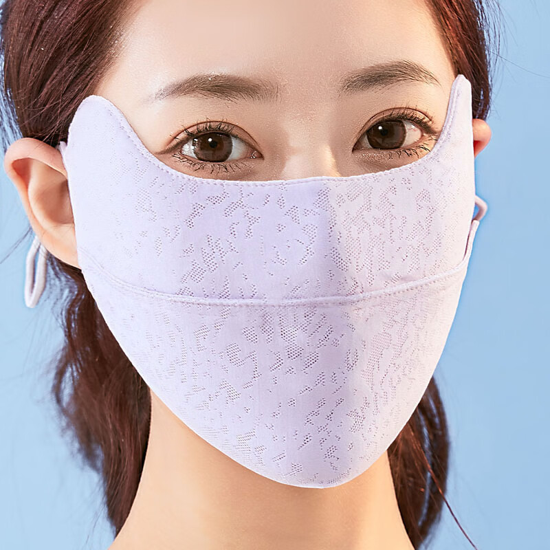 口罩高颜值可水洗夏季防晒 防晒口罩女凉感遮脸透气防紫外线高颜值冰丝加大新款防风夏季遮阳口罩 夏季冰丝紫粉 均码