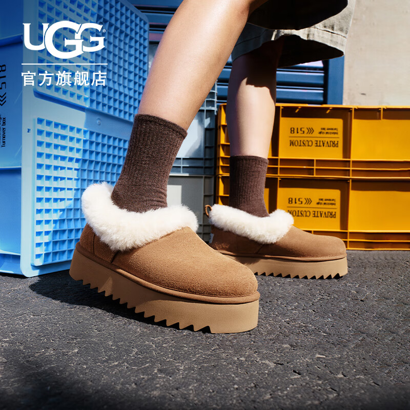 UGG秋季女士舒适茸茸毛鞋领厚底圆头休闲懒人毛毛鞋 1166733 CHE | 栗色 37 鞋款偏小，建议拍大一码