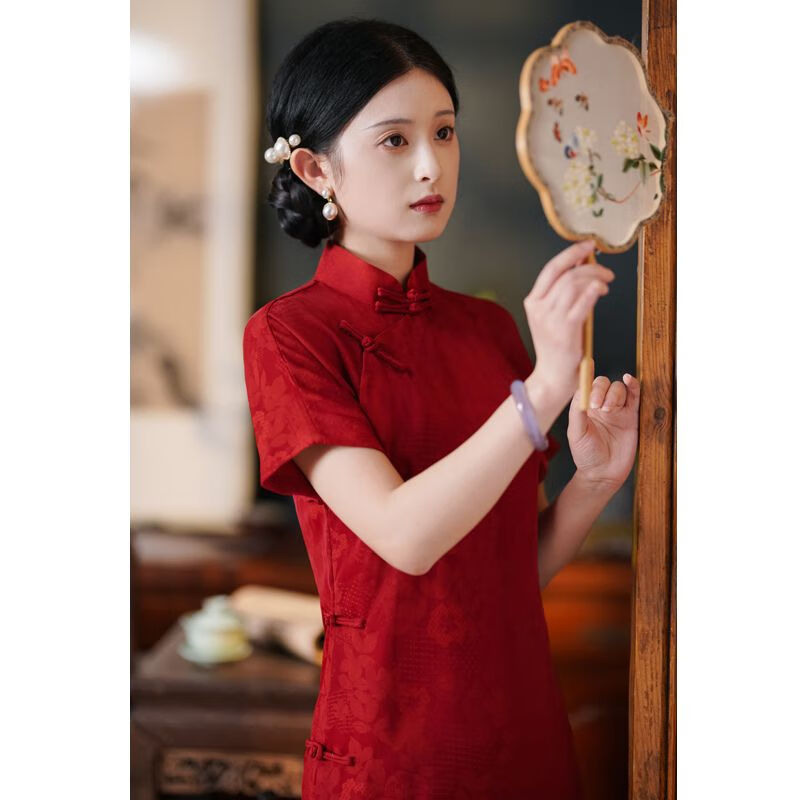 中国风妈妈装苏州夏传统法全开襟红色2023年新款民国 图片红 苏州 s