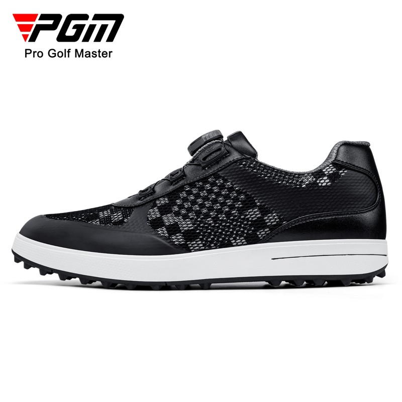 PGM 高尔夫球鞋男 新款 透气网布鞋面 旋转鞋带 橡胶防滑鞋钉 黑白色 43